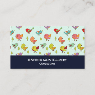 Cute Colorful Whimsities Birds Mönster Visitkort
