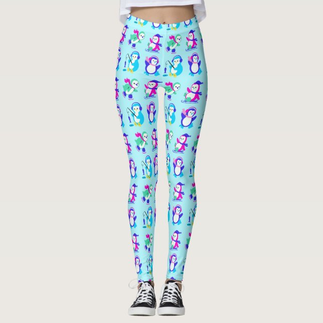 Cute Colorful Winter Penguins Leggings (Framsida)