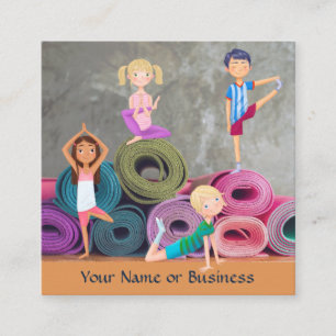 Cute Colorful Yoga Kids Yoga Mats and Studio Fyrkantigt Visitkort