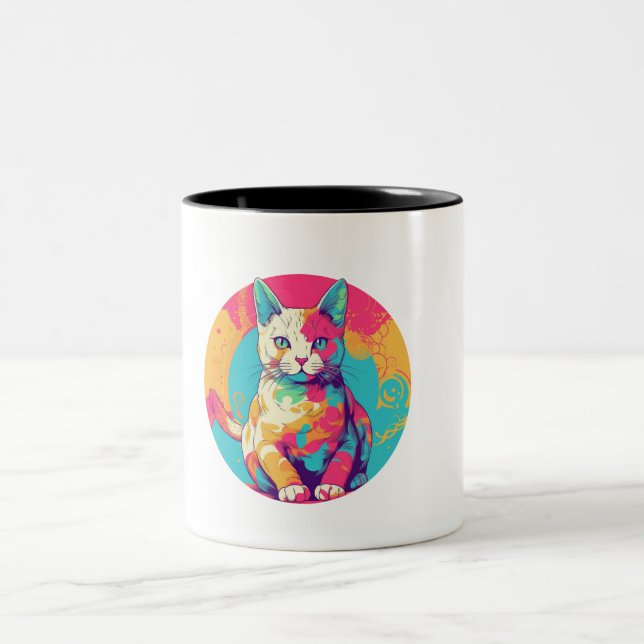 cute colorfull cat design  Två-Tonad mugg (Center)