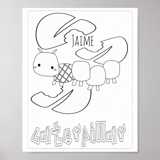 Cute Coloring Kryp Caterpelare Namn Poster (Framsidan)