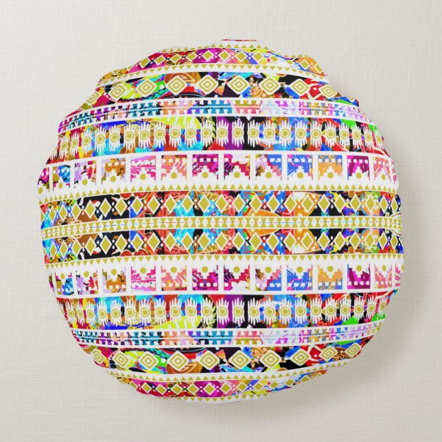 Cute colororbal aztec mönster rund kudde (Baksidan)