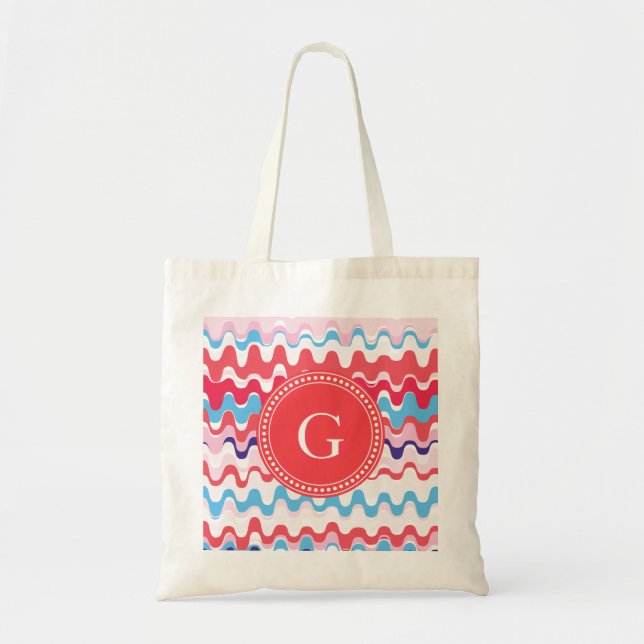 Cute Colororent rosa Red abstrakt mönster monogram Tygkasse (Framsidan)