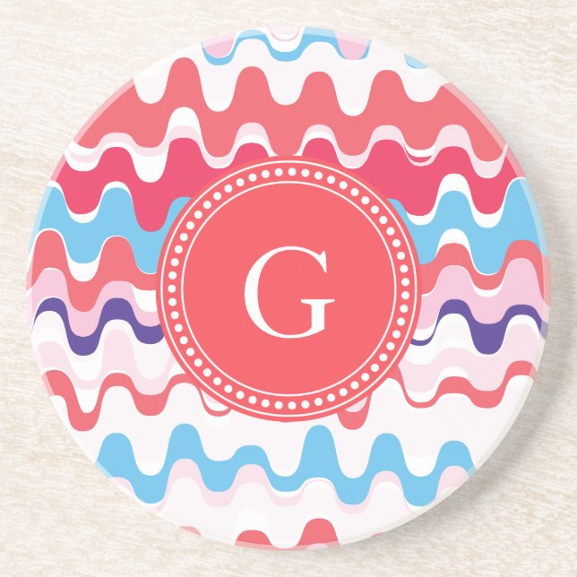 Cute Colororent rosa Red abstrakt mönster monogram Underlägg (Framsidan)