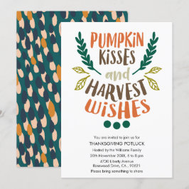 Cute Colorour Pumpkin Kisses Foliage-Thanksgiving Inbjudningar