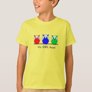 Cute Colorour Red Blue Grönt Ugglor T Shirt