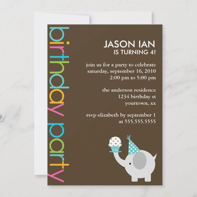 Cute Colorous Elephant Barns födelsedag Party Inbjudningar (Framsida)