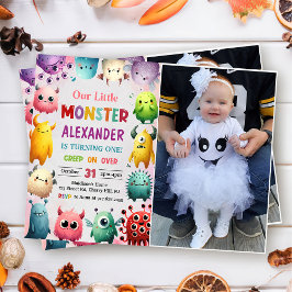 Cute Colorous Little Monster Birthday Photo Inbjudningar