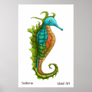 Cute & Colorous Seahorse Watercolor Skriv ut Poster