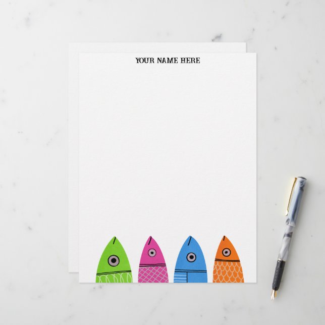 Cute Colorroful Fish Personlig Letterhead Brevhuvud (Fram/Back In Situ)