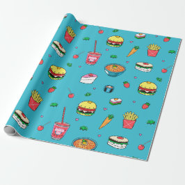 Cute Colorroful Food Mönster på Blue Presentpapper