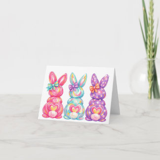 Cute colourful bunny rabbits easter card tack kort