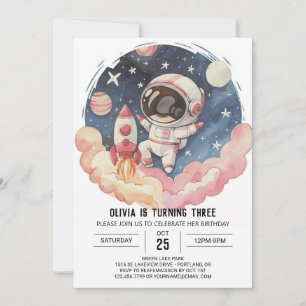 Cute Comet Elegance Astronaut Birthday Inbjudningar