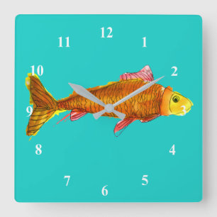 Cute comet goldfish pop art illustration fyrkantig klocka