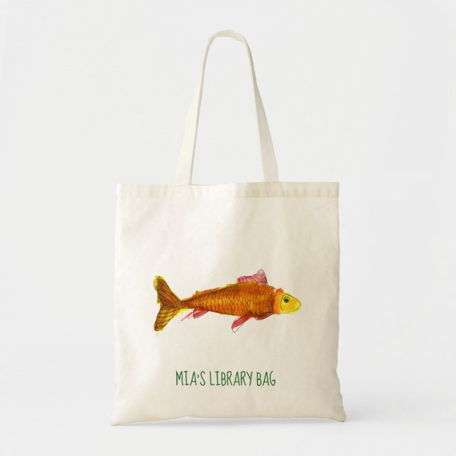 Cute comp goldfish art children bibliotek tygkasse (Framsidan)