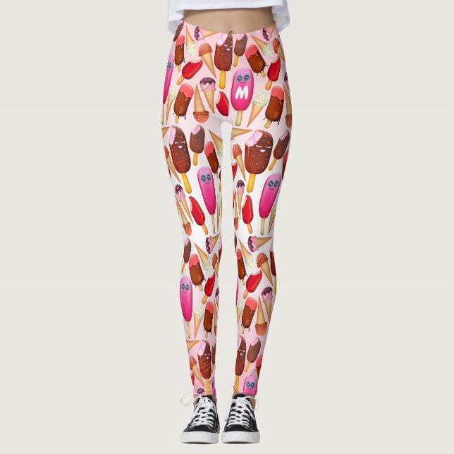 Cute Cone Popsicle Monogram sötsaker för Cute Cock Leggings (Framsida)