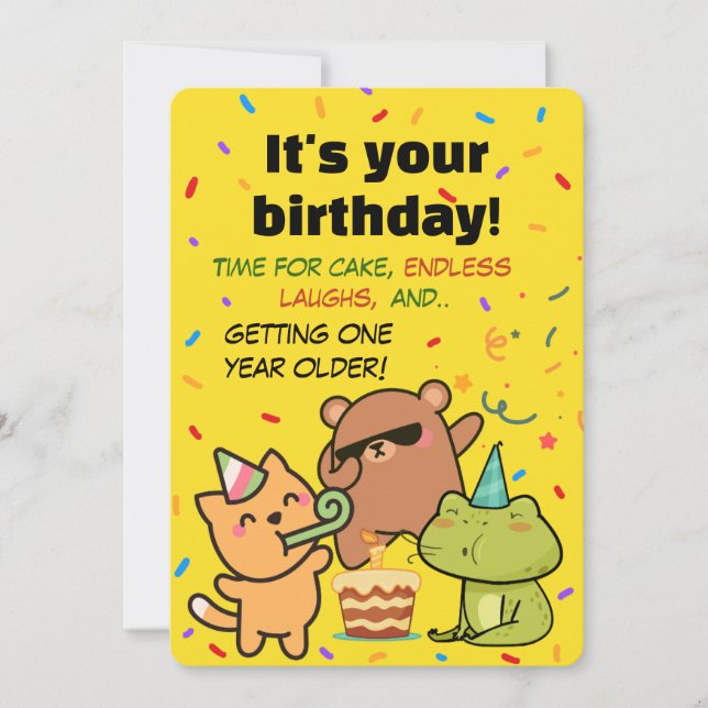 Cute Confetti Birthday Card for Friends and Family Inbjudningar (Framsida)