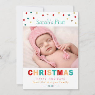 Cute Confetti Dots Baby Första julfoto Julkort