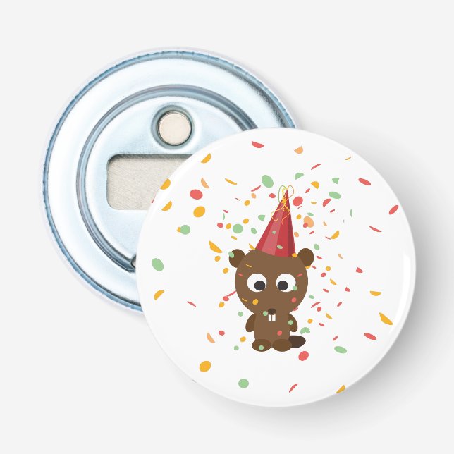 Cute Confetti Party Beaver Flasköppnare (Framsidan)