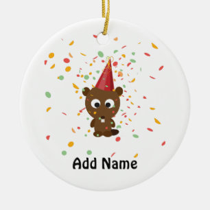 Cute Confetti Party Beaver Julgransprydnad Keramik