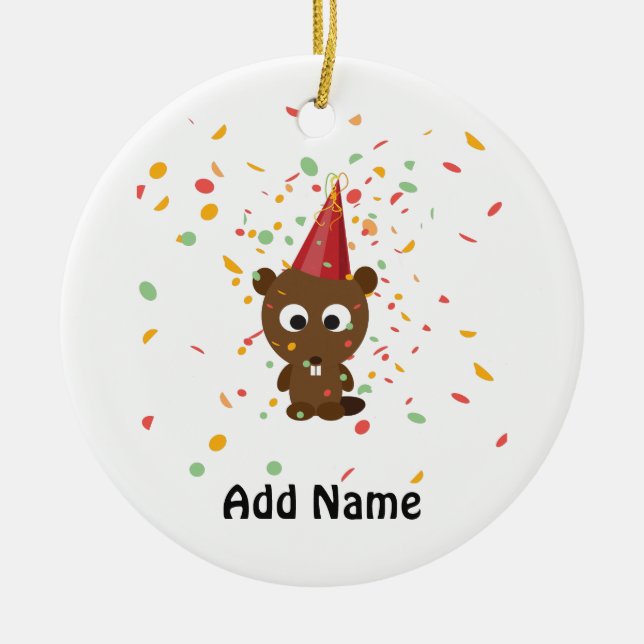 Cute Confetti Party Beaver Julgransprydnad Keramik (Framsidan)