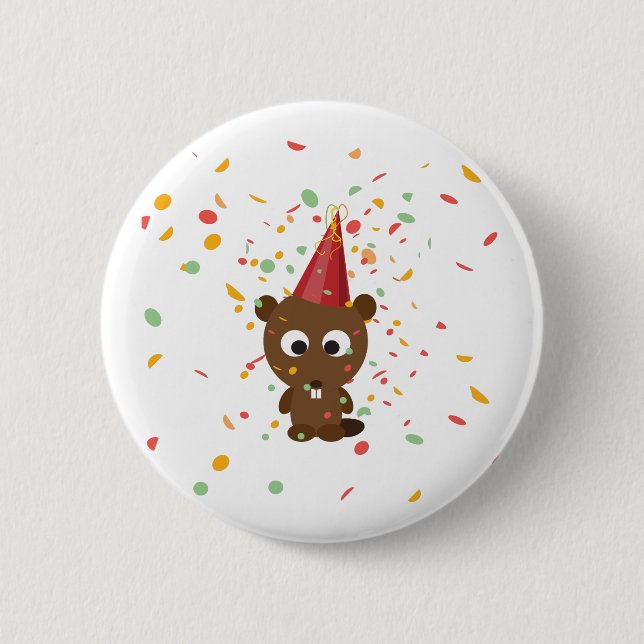 Cute Confetti Party Beaver Knapp (Framsida)