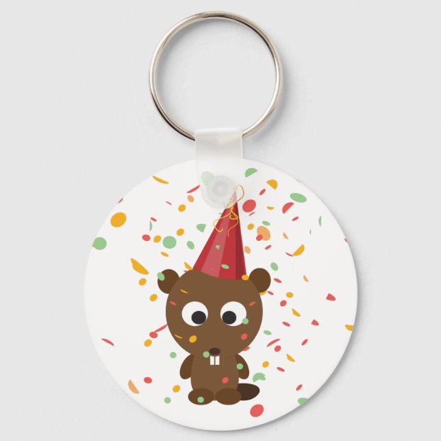 Cute Confetti Party Beaver Nyckelring (Framsida)