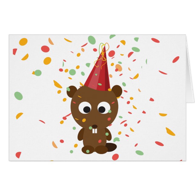 Cute Confetti Party Beaver OBS Kort (Framsidan Horizontal)