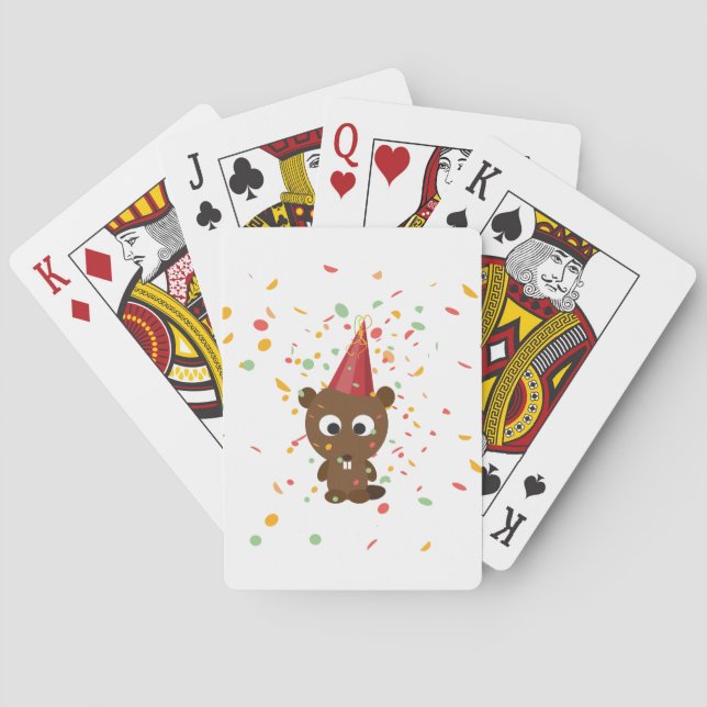 Cute Confetti Party Beaver Spelkort (Baksidan)