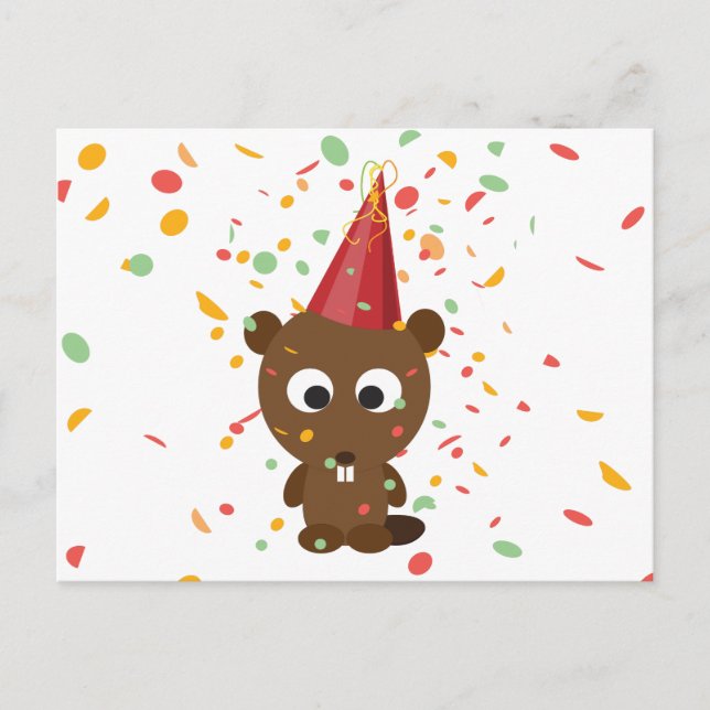 Cute Confetti Party Beaver Vykort (Framsida)
