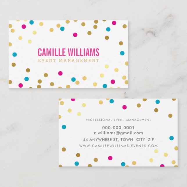 CUTE CONFETTI SPOT MINIMAL guld rosa blue Visitkort (Fram/baksida)