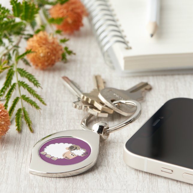 Cute Confident Tecknad Ram Metall Keychain Swirl Silverfärgad Nyckelring (Sidan)