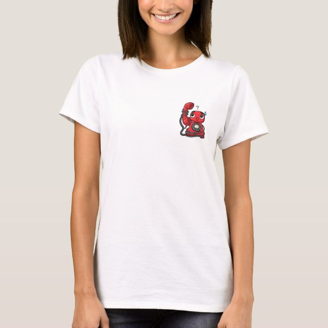 Cute Confused Red Rotary Telephone T Shirt (Framsida)
