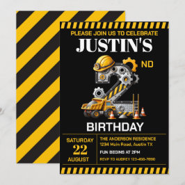 Cute Construction 2:a födelsedag Party Inbjudningar