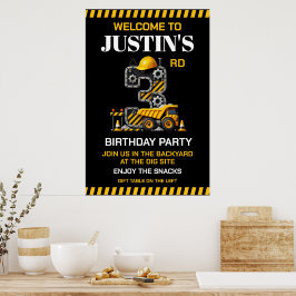 Cute Construction 3rd Birday Party Poster