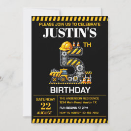 Cute Construction 5:e Födelsedagsfesten Inbjudningar