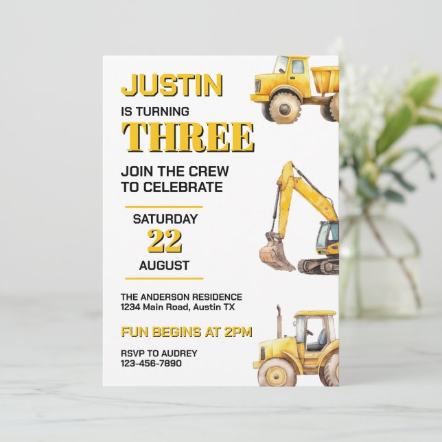 Cute Construction any Age Födelsedagsfest Inbjudningar (Stående Fram)