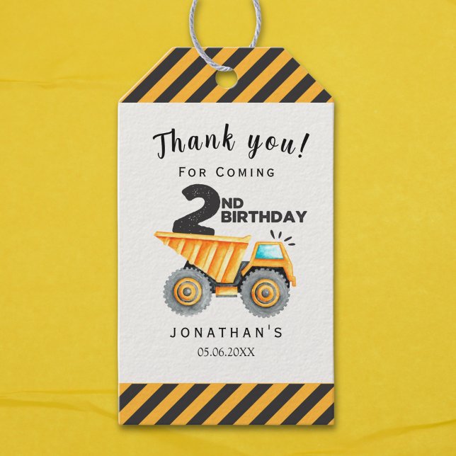 Cute Construction Birthday Boy Party 2nd Birthday Presentetikett (Skapare uppladdad)