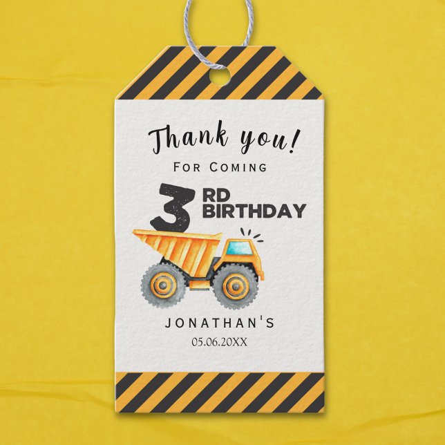 Cute Construction Birthday Boy Party 3th Years Presentetikett (Skapare uppladdad)