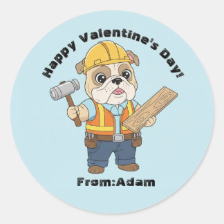 Cute Construction Bulldog  Valentine  Runt Klistermärke