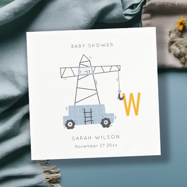 Cute Construction Crane Boy's Urban Baby Shower Pappersservett (Skapare uppladdad)