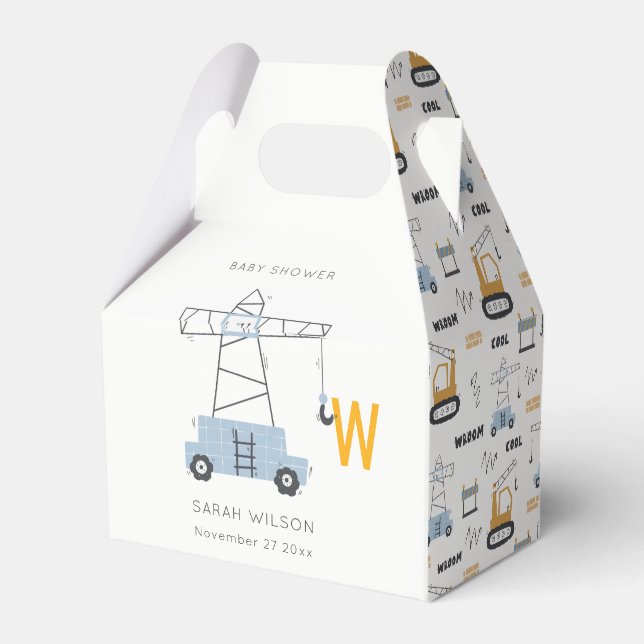 Cute Construction Crane Boy's Urban Baby Shower Presentaskar (Baksidan Sidan)