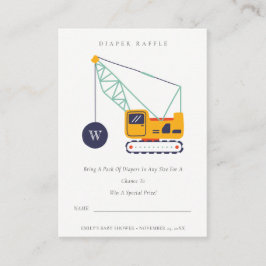 Cute Construction Crane Diaper Raffle Baby Shower Tilläggskort