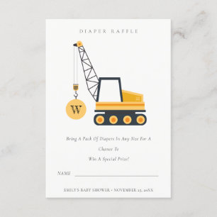 Cute Construction Crane Diaper Raffle Baby Shower Tilläggskort