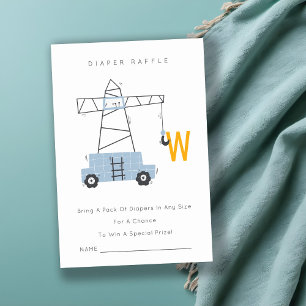 Cute Construction Crane Diaper Raffle Baby Shower Tilläggskort