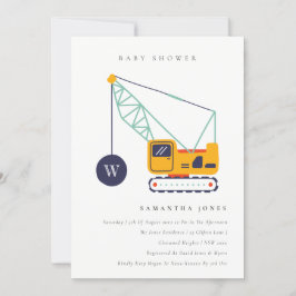 Cute Construction Crane Fordon Baby Shower Inbjuda Tack Kort