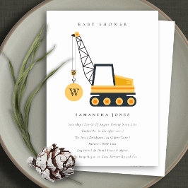 Cute Construction Crane Fordon Baby Shower Inbjuda Tack Kort
