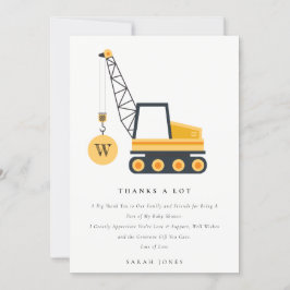 Cute Construction Crane Fordon Baby Shower Tack Kort