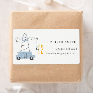 Cute Construction Crane Fordon Birthday Adress Fraktsedel