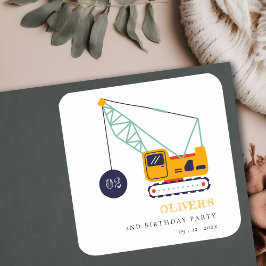 Cute Construction Crane Fordon, oavsett ålder Fyrkantigt Klistermärke